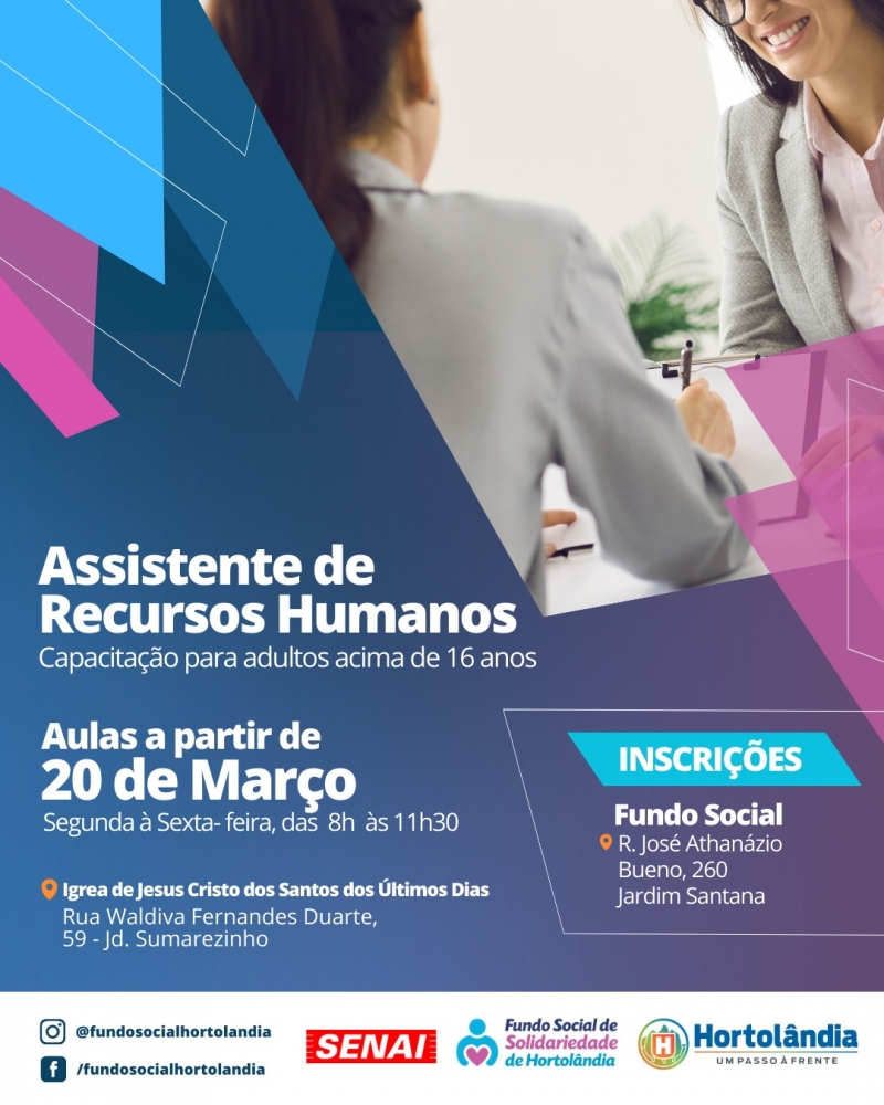 Curso de Assistente de Recursos Humanos Oferecido pelo Fundo Social de Hortolândia